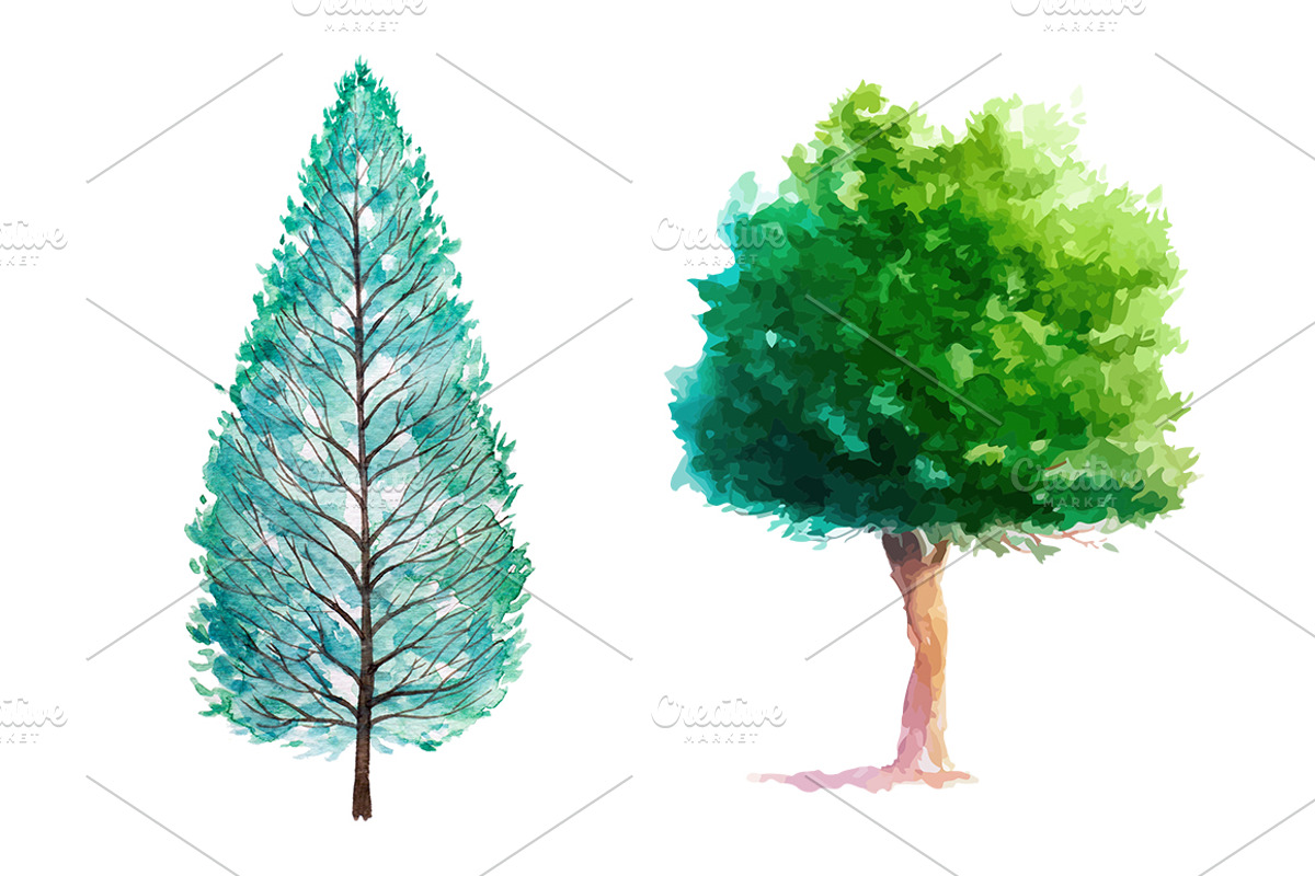 Watercolor Trees, an Illustration by AlexGreenArt (Photo 4 of 6)
