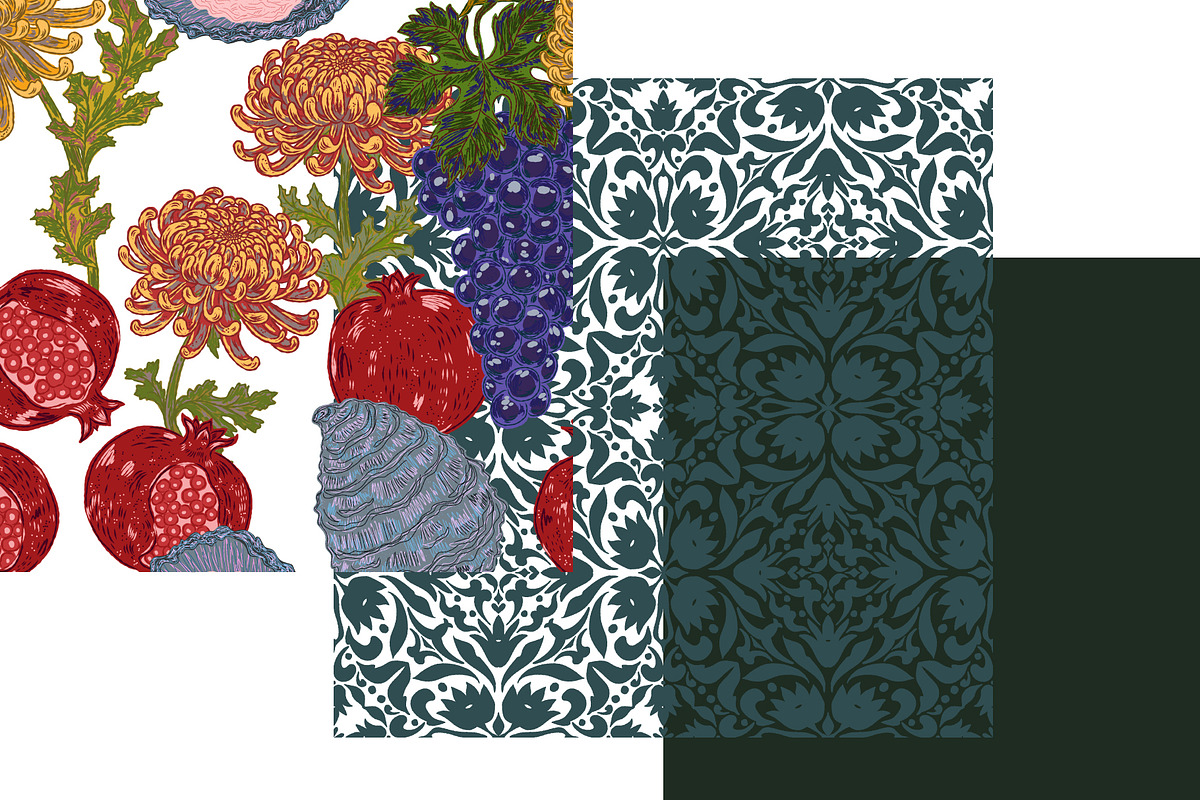 Pomegranate Grape Chrysanthemum, a Pattern Graphic by NayaChu (Photo 7 of 9)