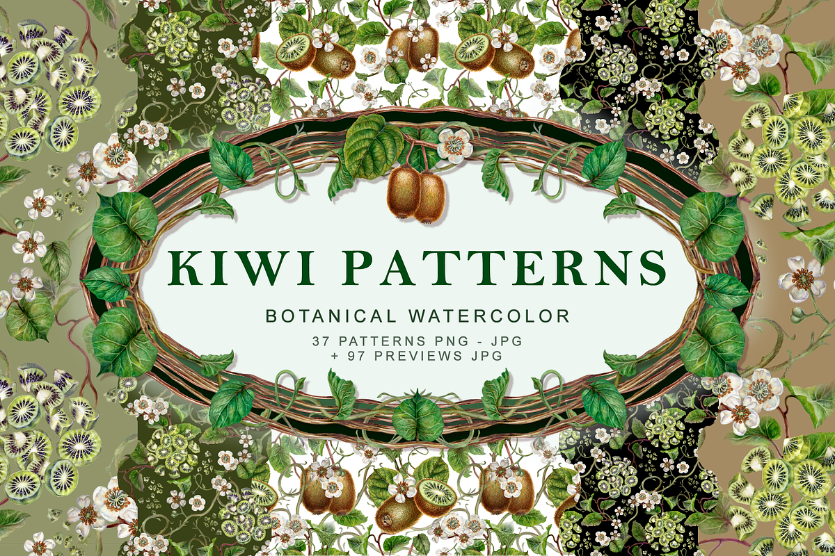 KIWI PATTERNS, botanical watercolor, a Decorative Illustration by EL_SUHOVA (Photo 1 of 13)