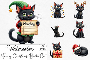 Funny Christmas Black Cat Clipart Bu, an Illustration by CrexoraLab