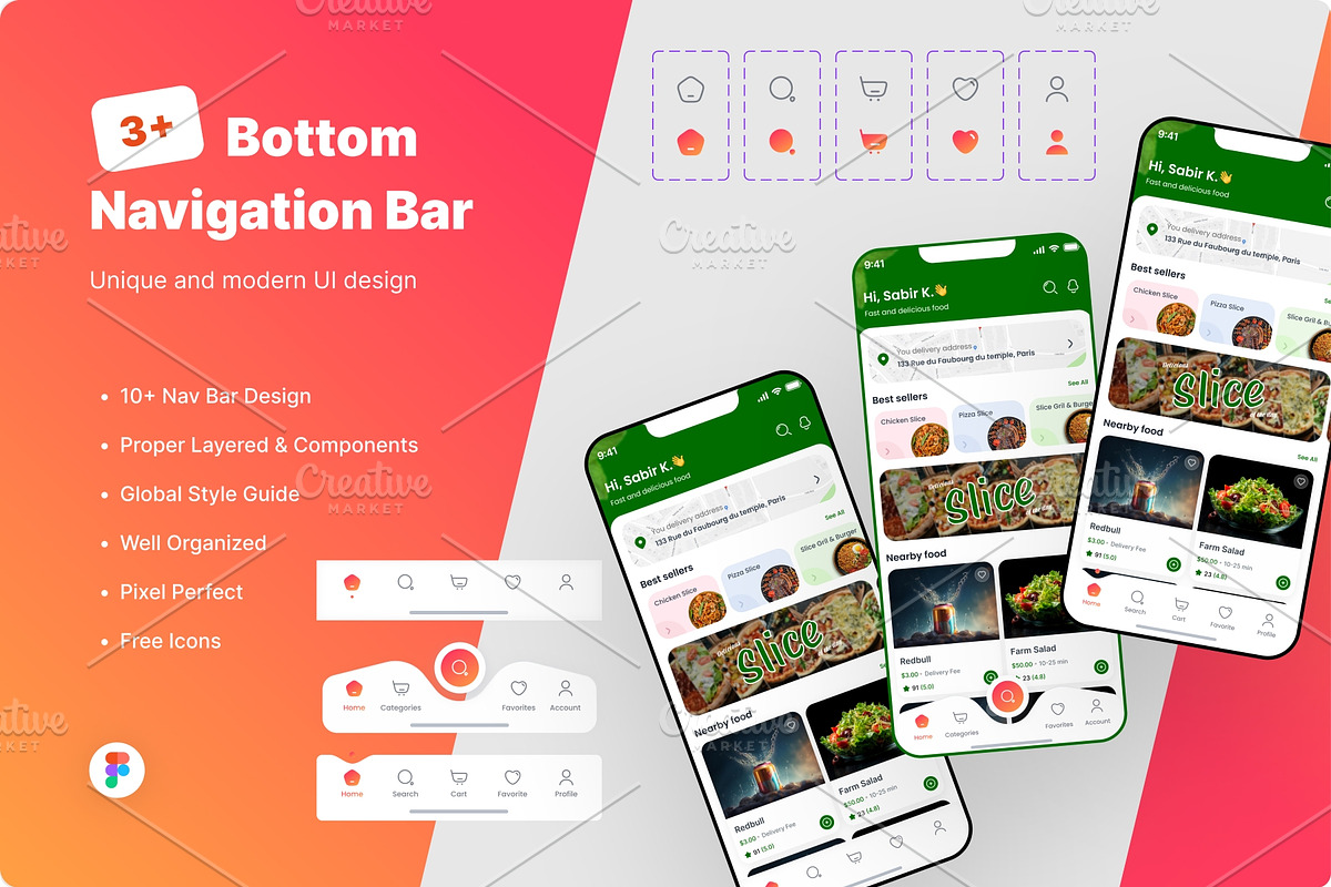 3 Bottom Nav Bar Design in Figma, an App Template by DesignBox (Photo 1 of 2)
