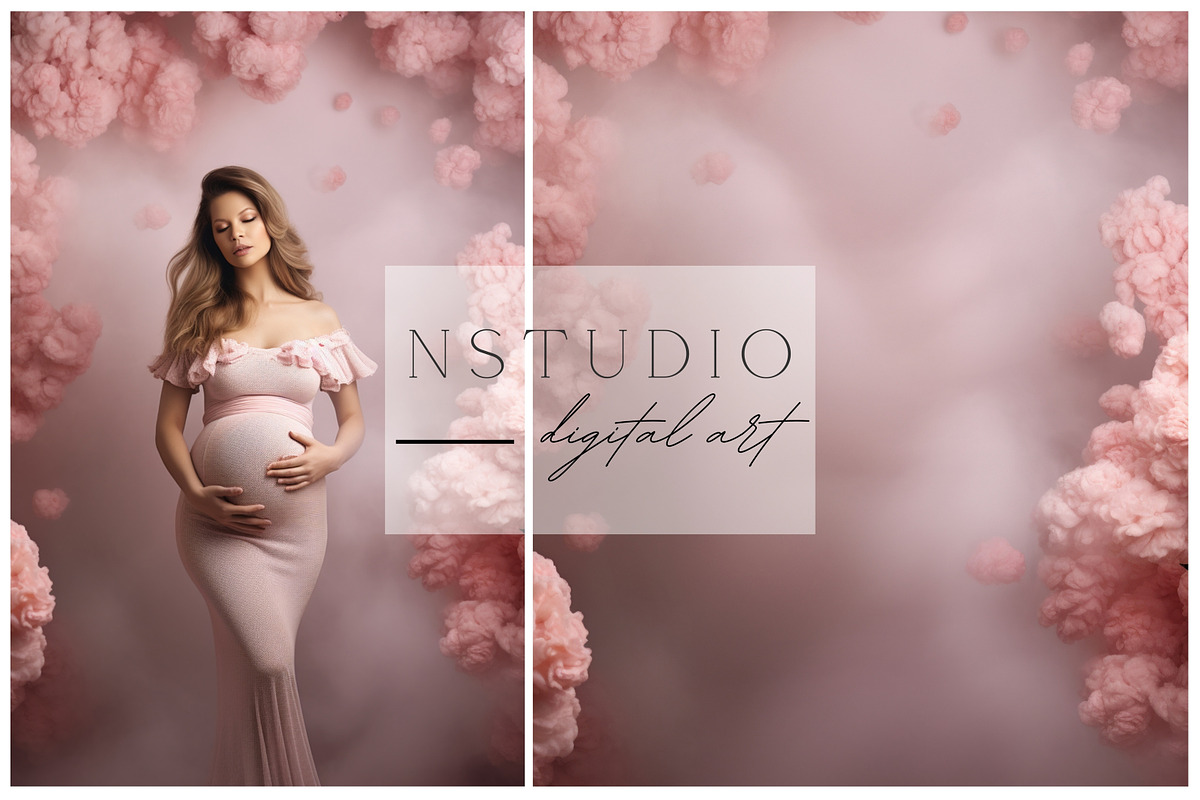 10 Pink Floral Maternity Backdrops, a Layer Style Add-On by NSTUDIO (Photo 1 of 9)