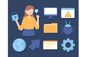 set woman data security, a Technology Illustration by studiogstock