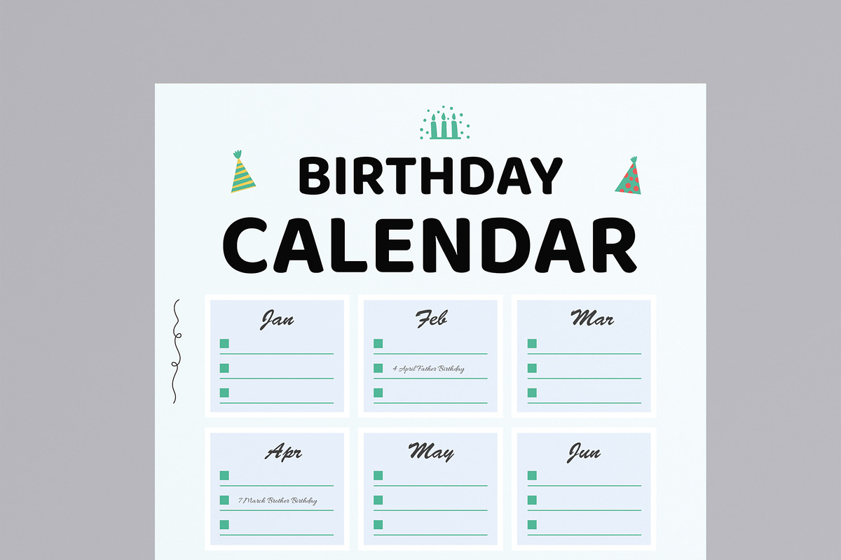 Minimal Birthday Calendar Printable preview 4