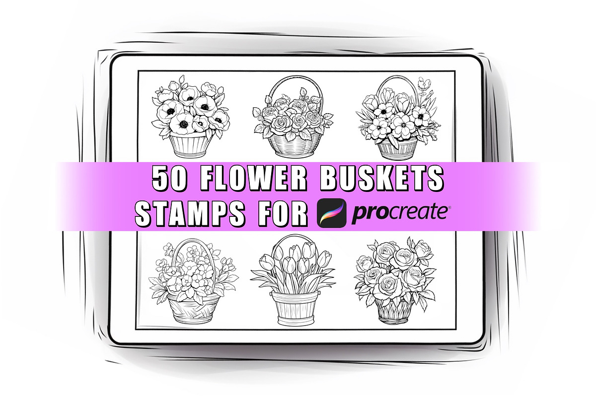 50 Flower Basket Procreate Stamps, a Brush Add-On by Procreate Sale (Photo 1 of 6)
