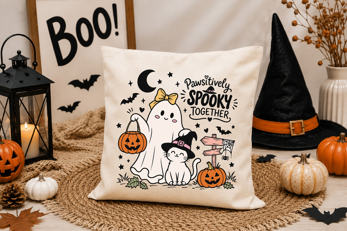 Cute Halloween Ghost & Cat PNG, a Seasonal Illustration by Designworld (Photo 3 of 4)