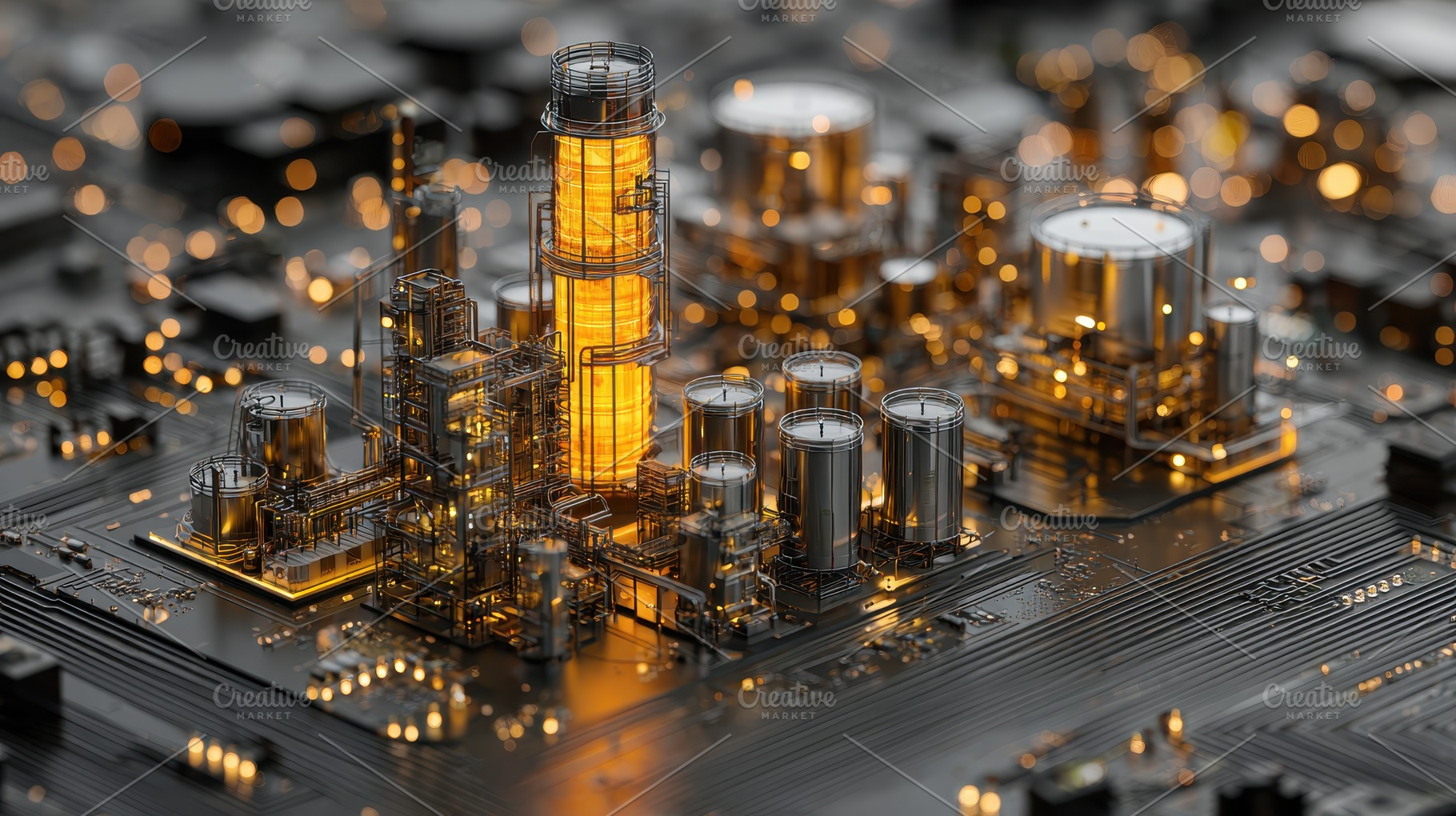Futuristic Refinery Industrial Compl, a Photo by Pixeness Studio