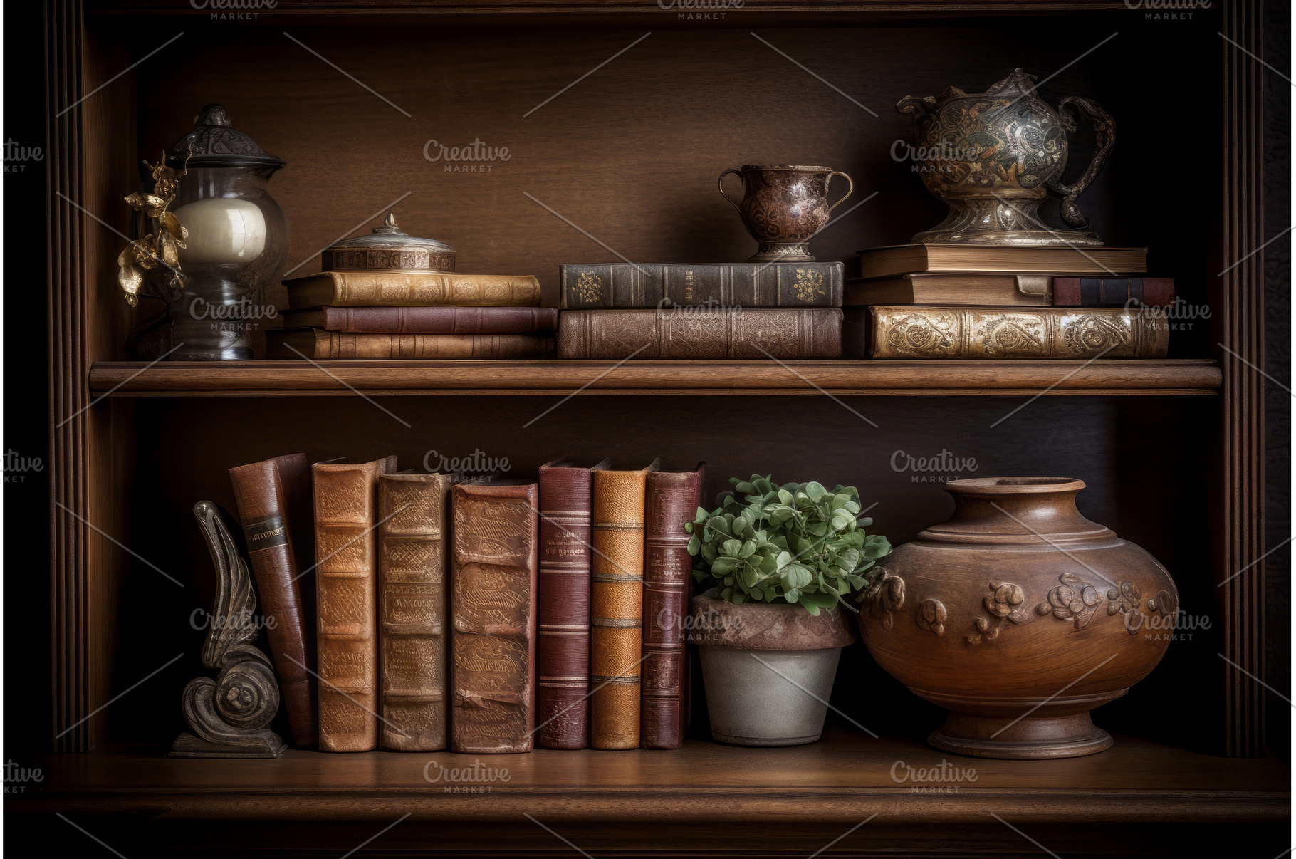 Antique bookshelf background studio, a School & Education Photo by Ylivdesign