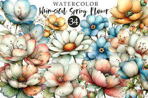 Whimsical Spring Flower Clipart, an Illustration by OK Design