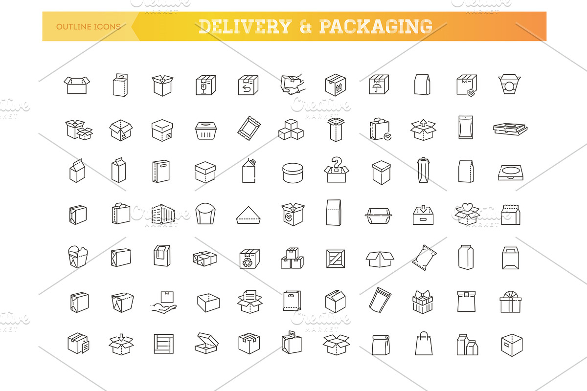 Packaging Icons Set Line Icons, an Outline Icon by Tettygreen (Photo 1 of 2)