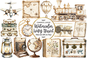 Antique Ivory Travel Clipart, an Illustration by OK Design