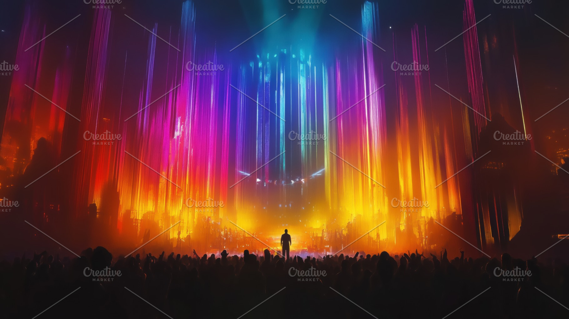 A vibrant concert scene with colorful light beams illuminating the stage and au, an Industrial Photo by Textures & Backgrounds