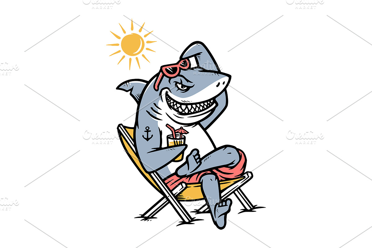 shark is sitting on a chair enjoying, an Animal Illustration by gunaonedesign (Photo 1 of 4)