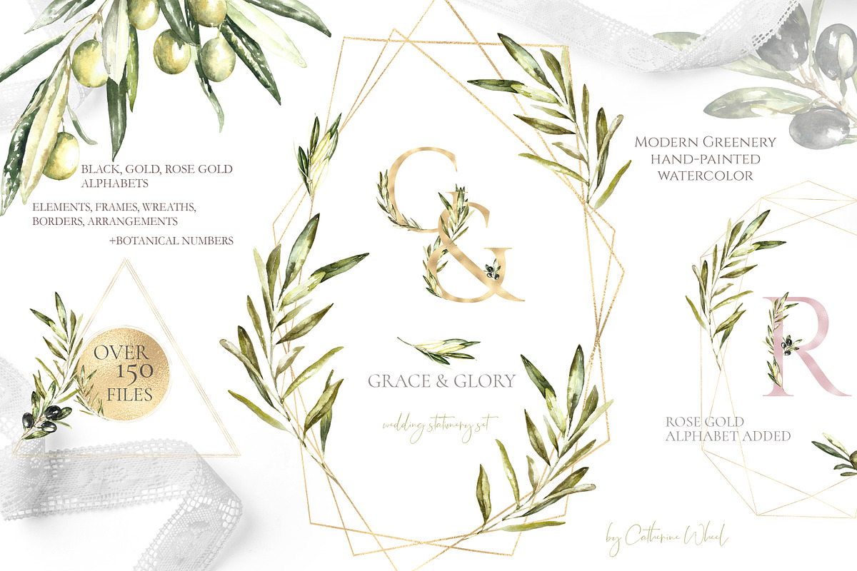 Watercolor Olive greenery clipart, a Decorative Illustration by Catherine Wheel (Photo 19 of 19)