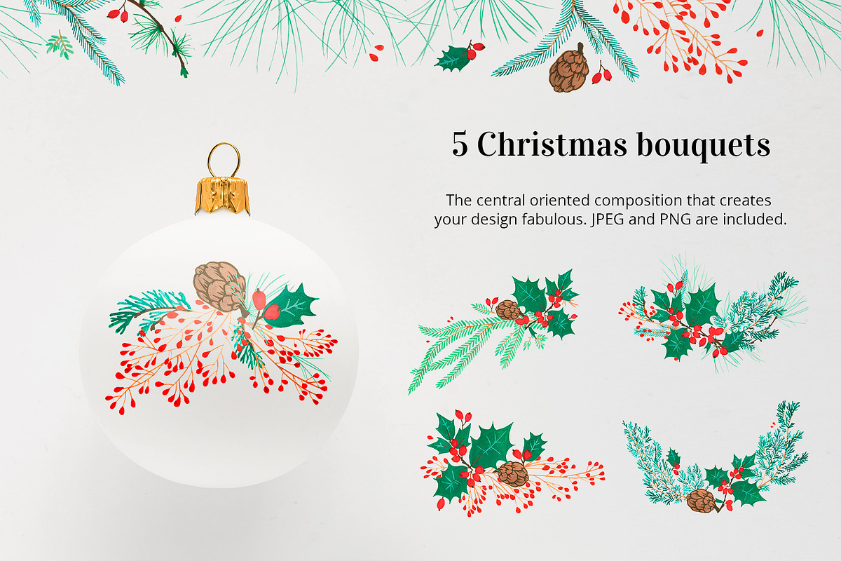 Pine cone x-mas branch with berry, a Seasonal Illustration by Folkheart (Photo 3 of 9)