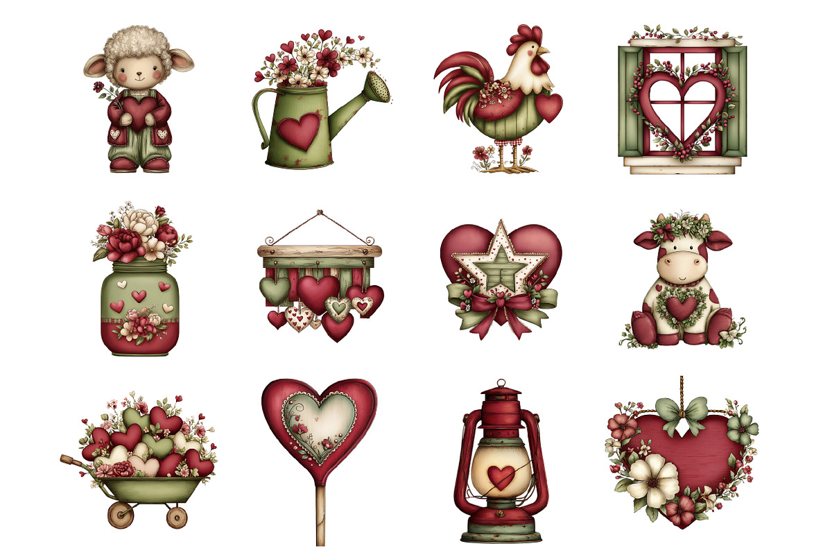 Farmhouse Valentine Clipart, an Illustration by Design Market (Photo 2 of 3)