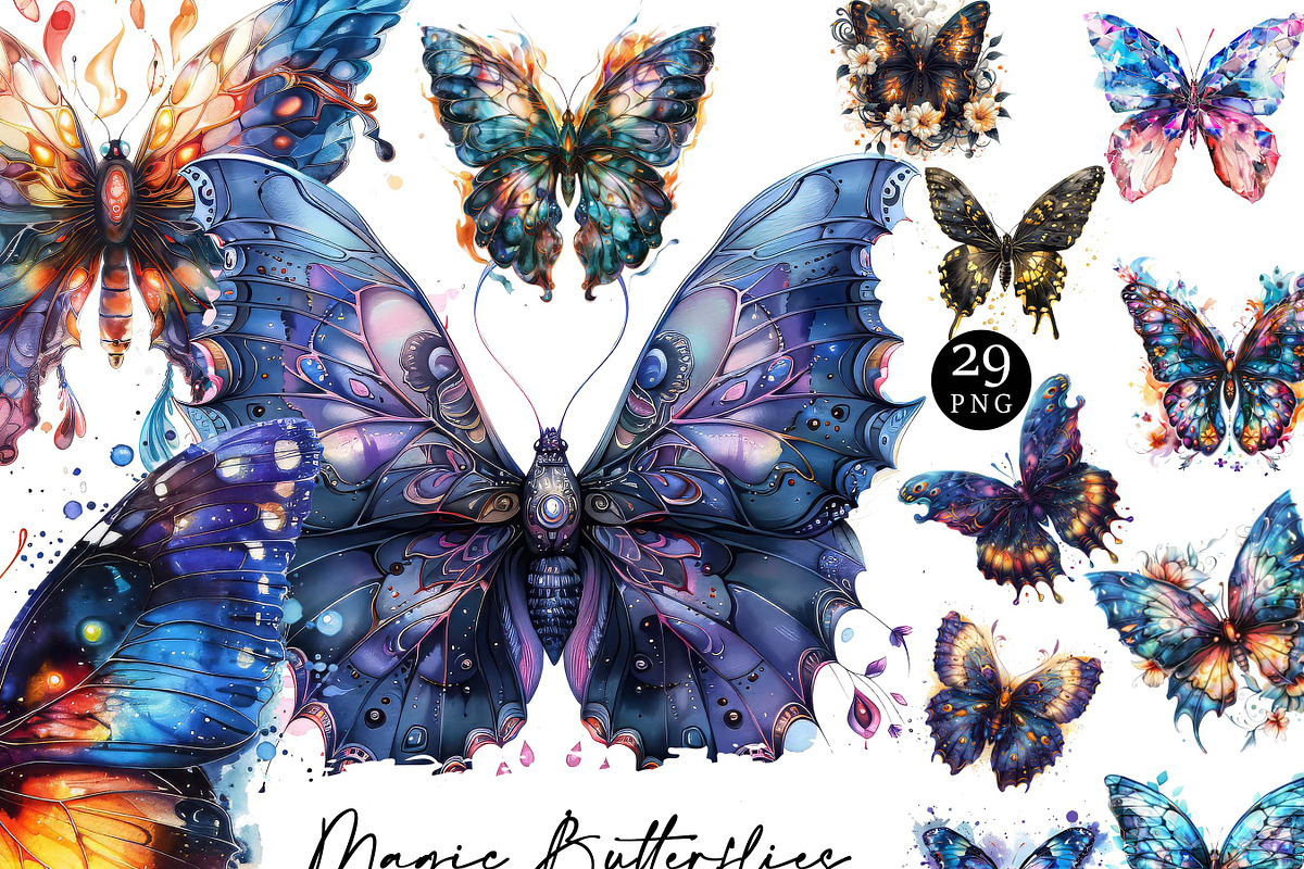 Magic Butterflies Clipart Bundle, a Decorative Illustration by Design ...
