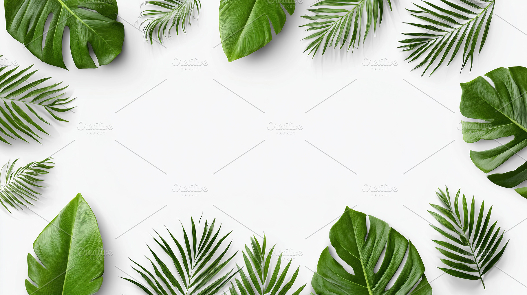 Tropical green leaves frame on white, a Nature Photo by MistyDay
