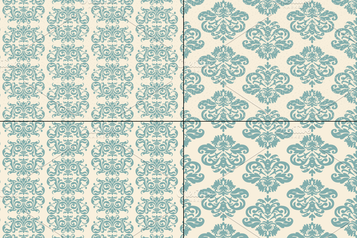 Seamless Blue Damask Patterns preview 7