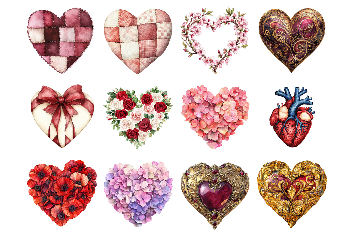Watercolor Valentine Hearts Clipart, a Seasonal Illustration by CitraGraphics (Photo 2 of 3)