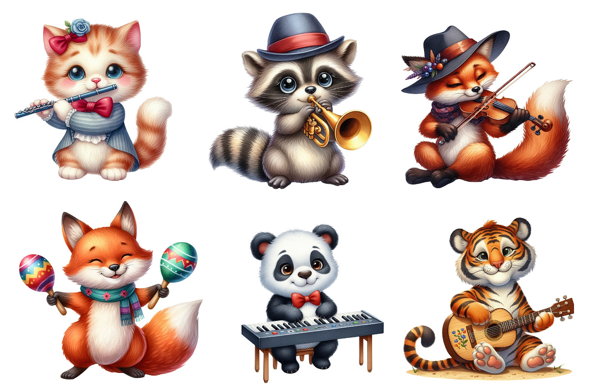 Kawaii Musical Animal Clipart Bundle, an Illustration by CreationArt (Photo 5 of 5)