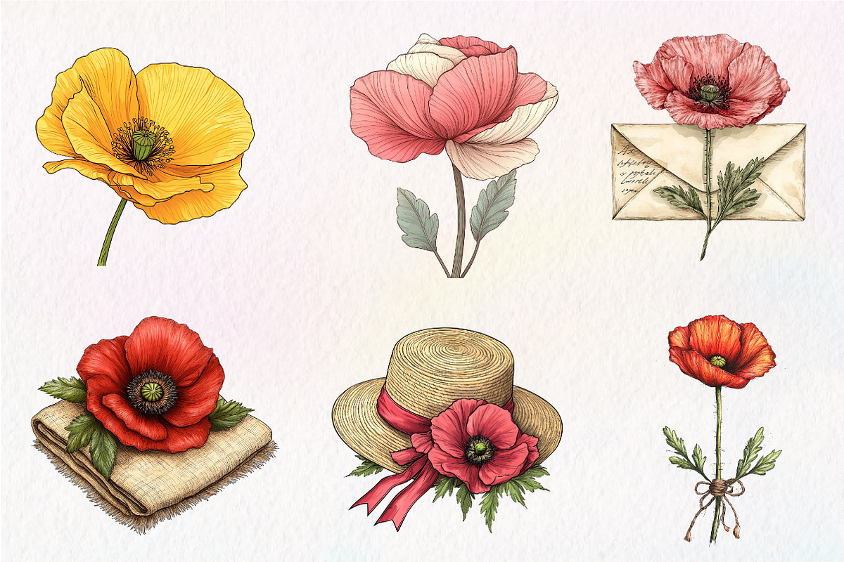 Summer Poppy Flowers Clipart, an Illustration by CreationArt (Photo 8 of 9)