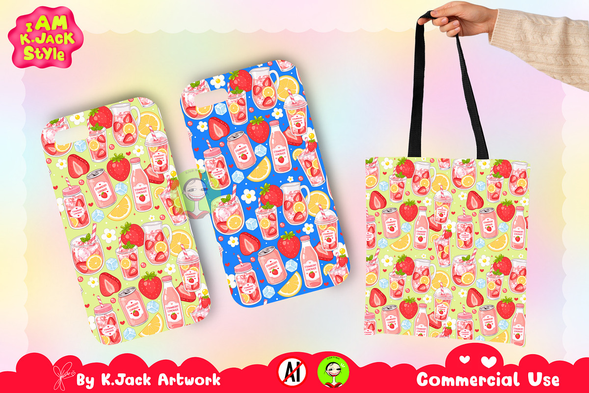 Cute Strawberry Lemonade Seamless, a Background Graphic by K.JackArtwork (Photo 4 of 8)