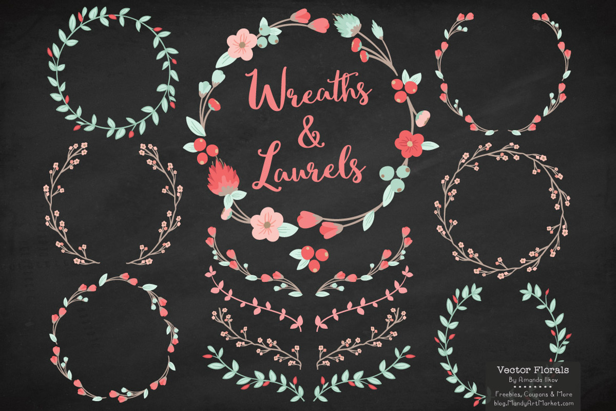 Mint & Coral Vector Flower Wreaths, an Illustration by Amanda Ilkov (Photo 2 of 3)