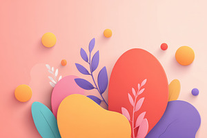 Colorful paper-cut organic shapes on pink gradient background, an Abstract Photo by AlyaAnd