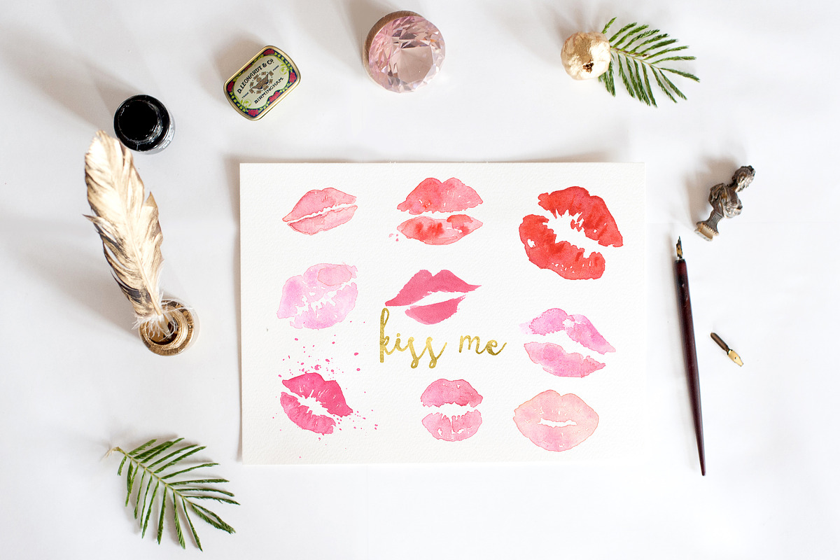 -50%OFF Kisses Valentine watercolor, a Decorative Illustration by LABFcreations (Photo 3 of 3)