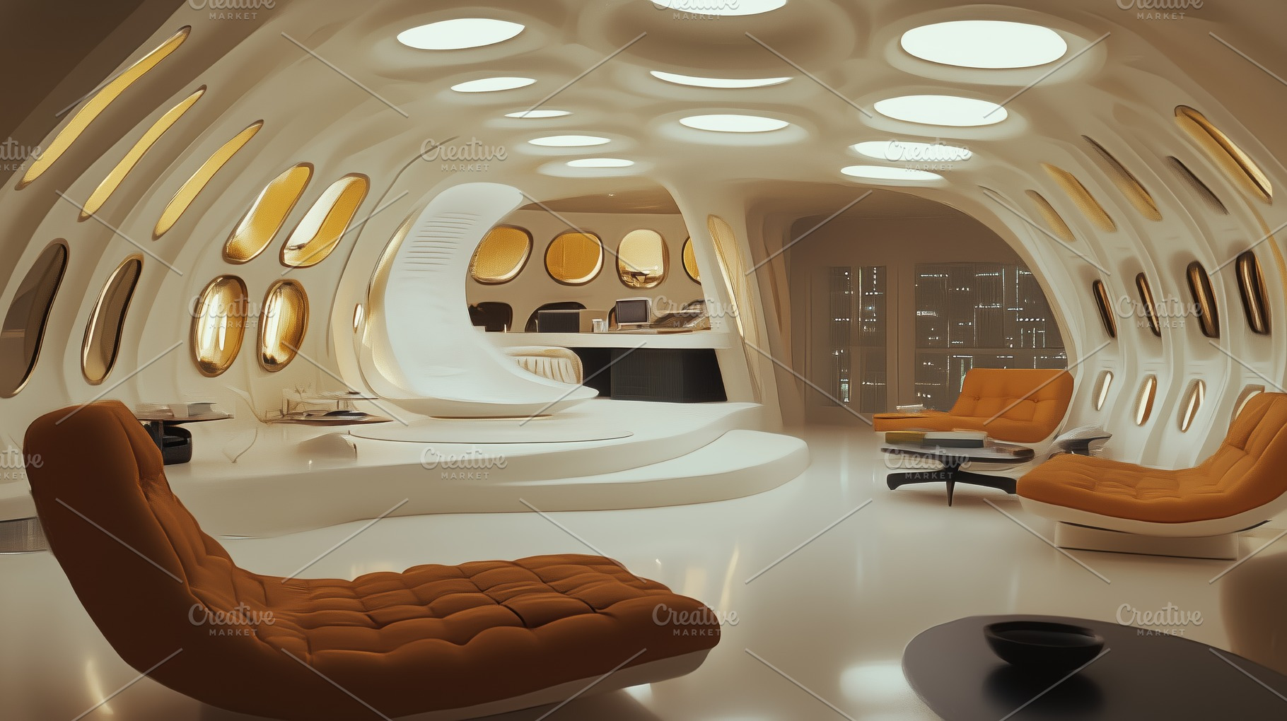 A futuristic interior design featuring organic shapes, smooth white surfaces, a, an Arts & Entertainment Photo by Textures & Backgrounds