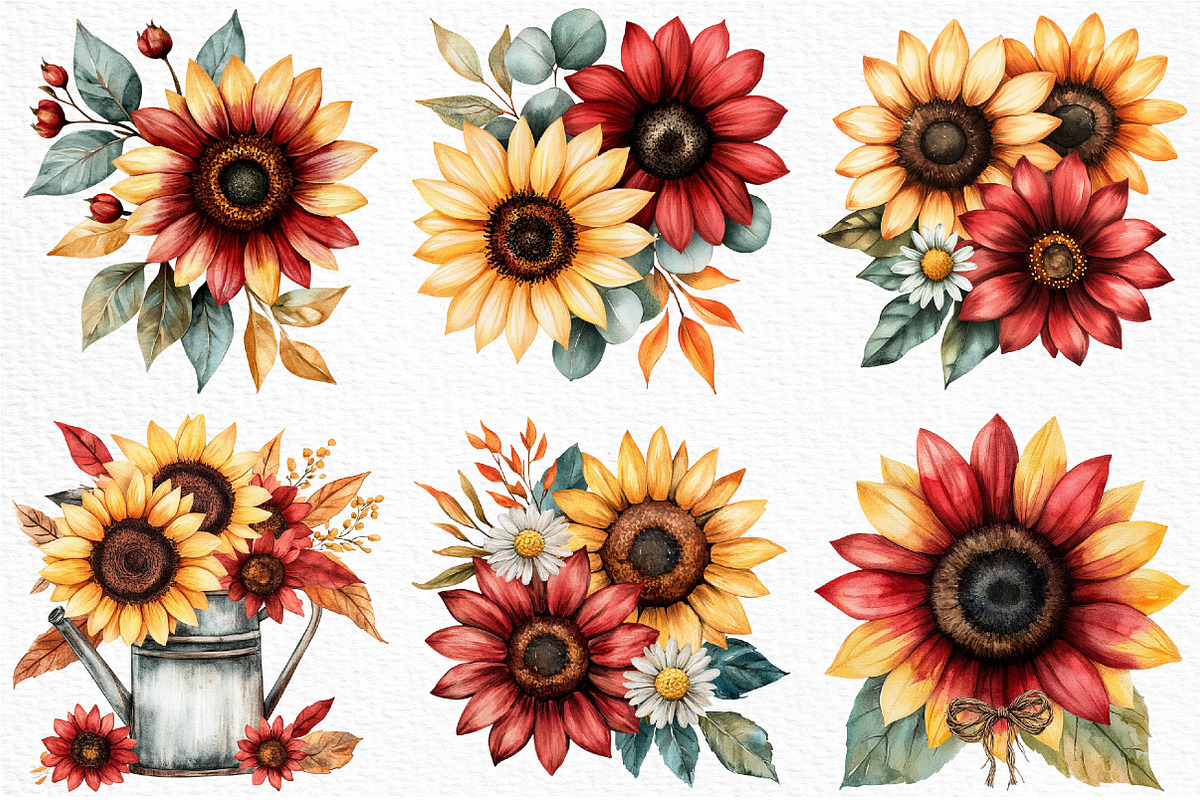 Watercolor Sunflowers Clipart, an Illustration by Craft Nest (Photo 6 of 8)