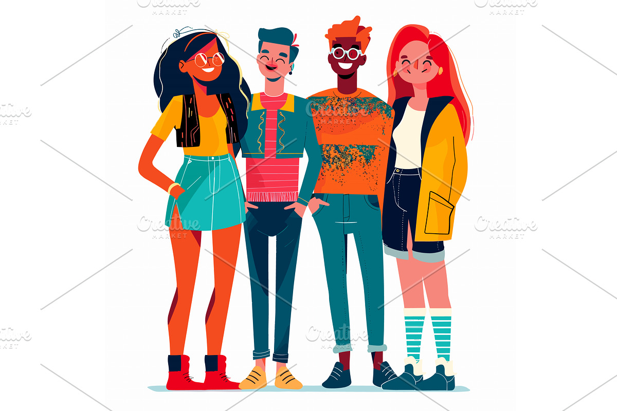 Four young adults standing together, a Person Illustration by Vectorstockersland