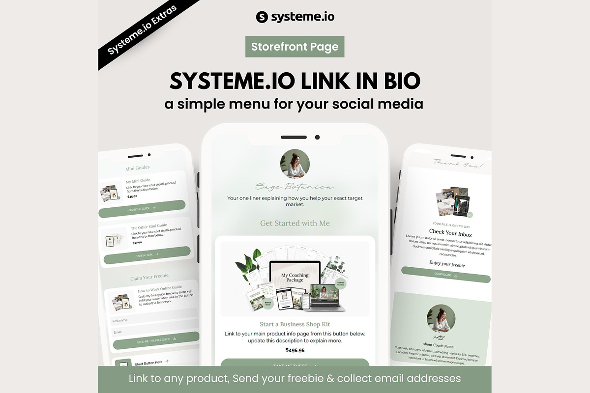Systeme.io Sage Botanica Link in Bio, a Landing Page Template by Hayley's Digital Hub (Photo 1 of 10)