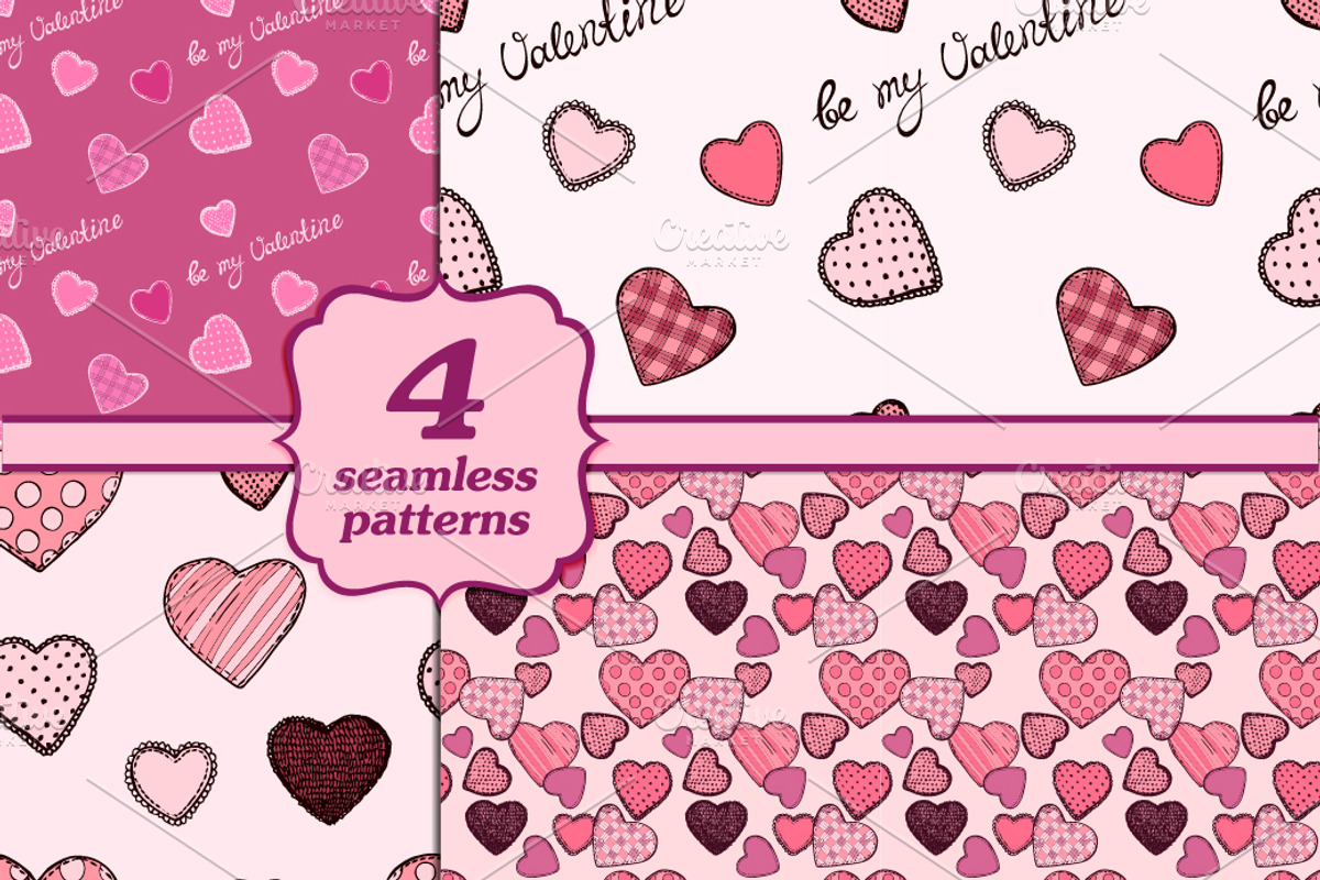 4 seamless Valentine's day patterns