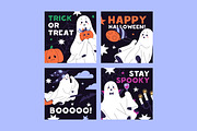 Halloween ghosts set + templates, a Seasonal Illustration by PaperTrident (Thumbnail 5 of 9)