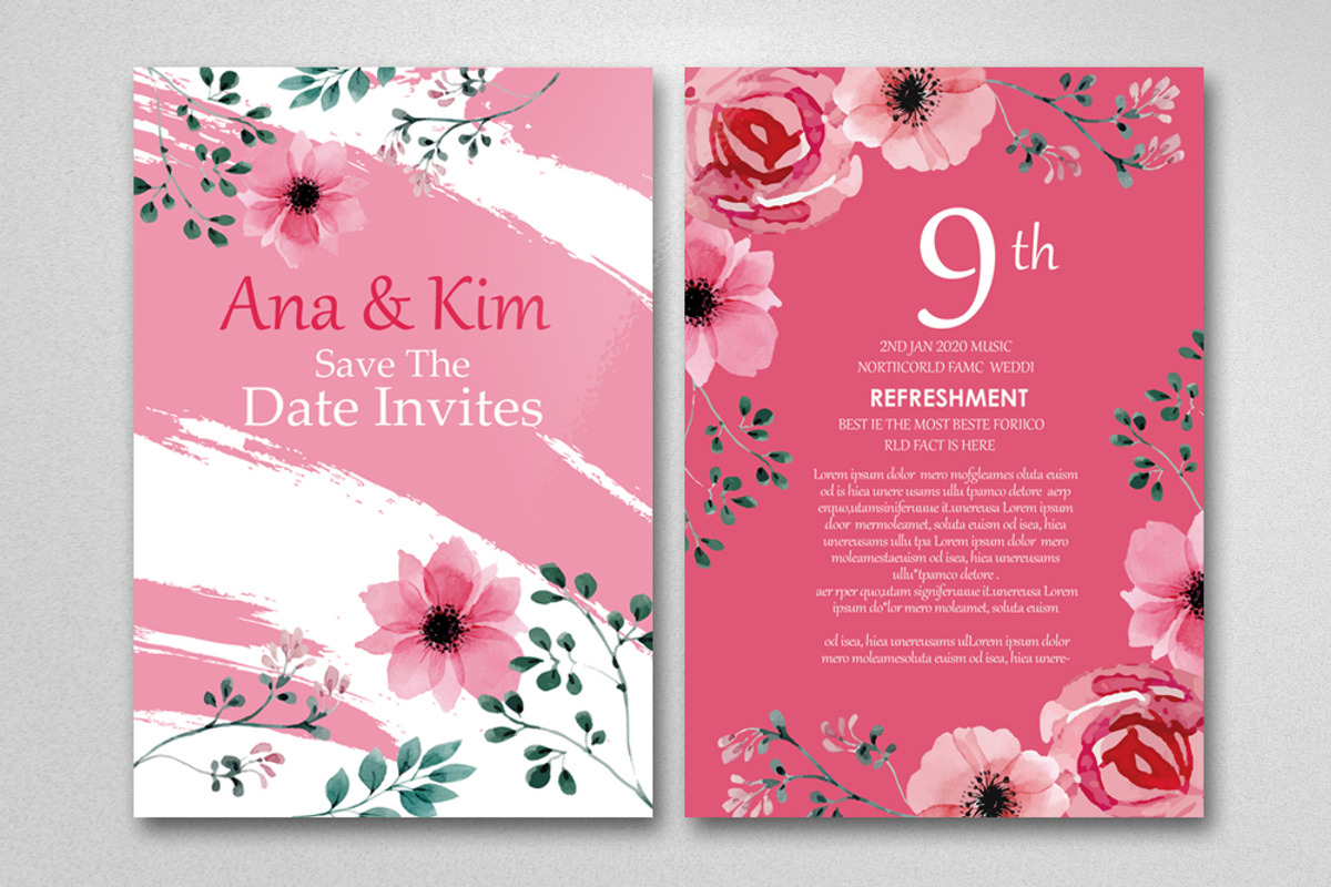 Double Sided Floral Wedding Card, an Invitation Template by Business Flyers (Photo 2 of 2)