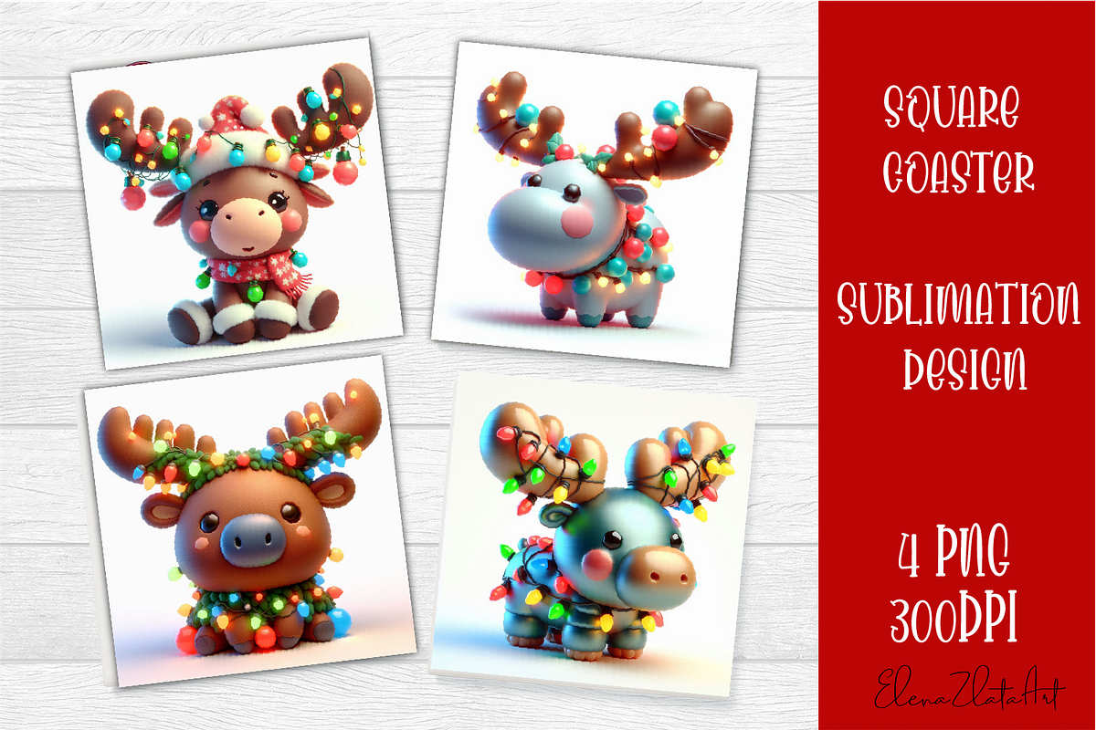 3D Christmas Coaster Sublimation, an Animal Illustration by ElenazlataArt (Photo 3 of 9)