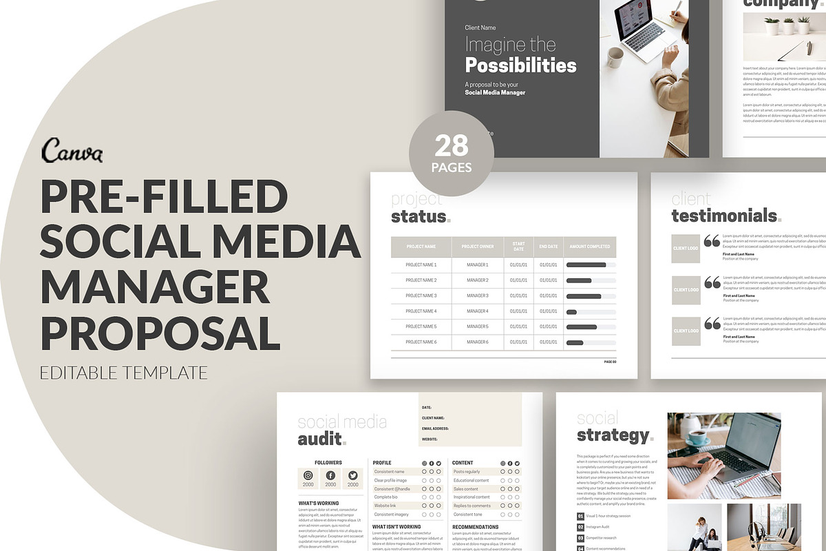 Beige Social Media Proposal Template, a Presentation Template by InkBlue Templates (Photo 1 of 7)