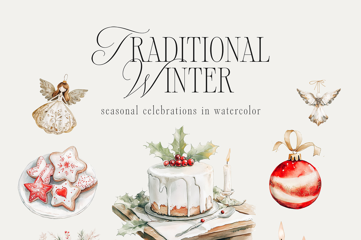 Traditional Winter - Watercolor Set, a Seasonal Illustration by studioequinox (Photo 7 of 9)
