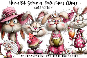 Whimsical Summer Beach Bunny Clipart, an Illustration by OK Design
