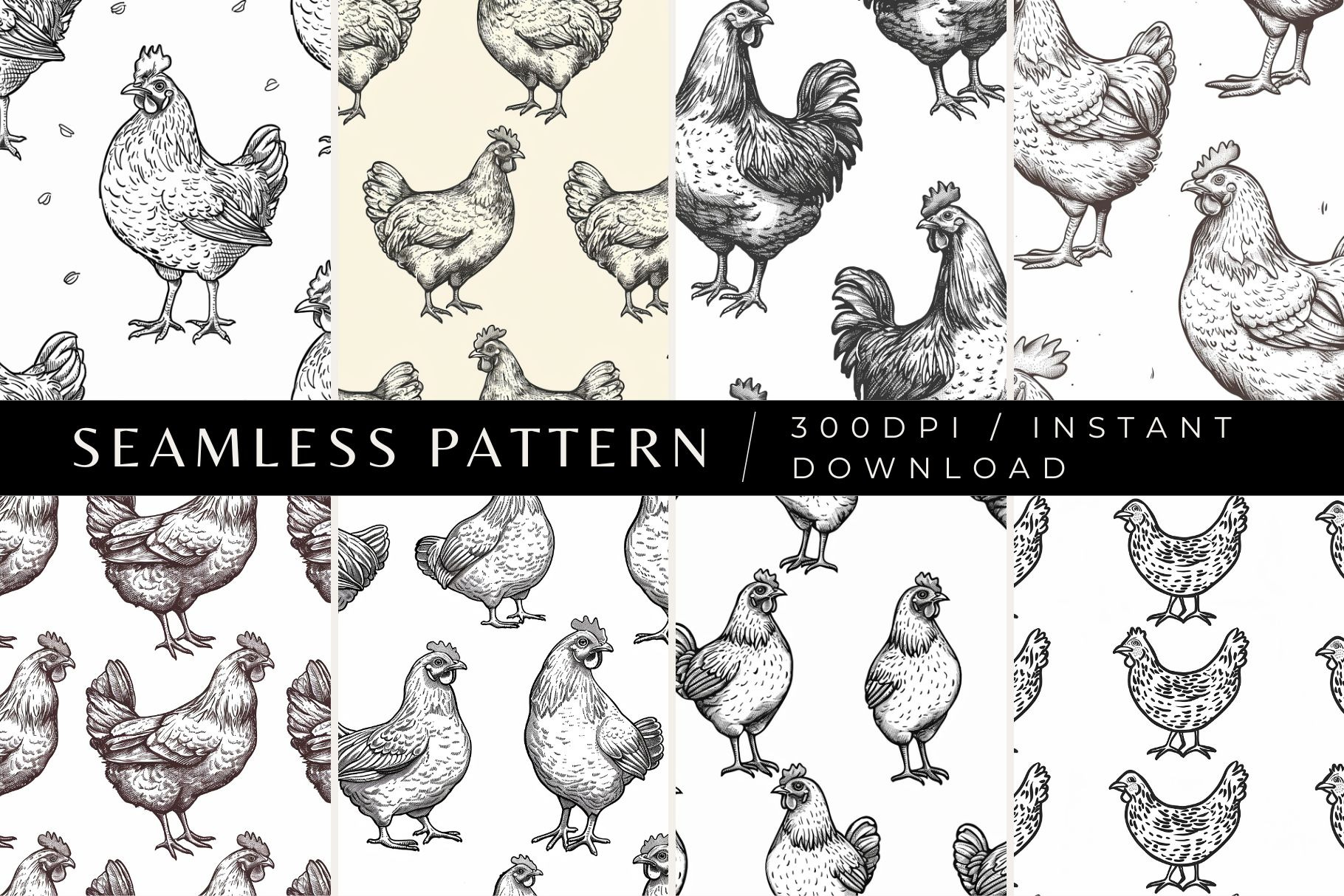 8 Illustrated Chicken Patterns | Graphic Patterns ~ Creative Market
