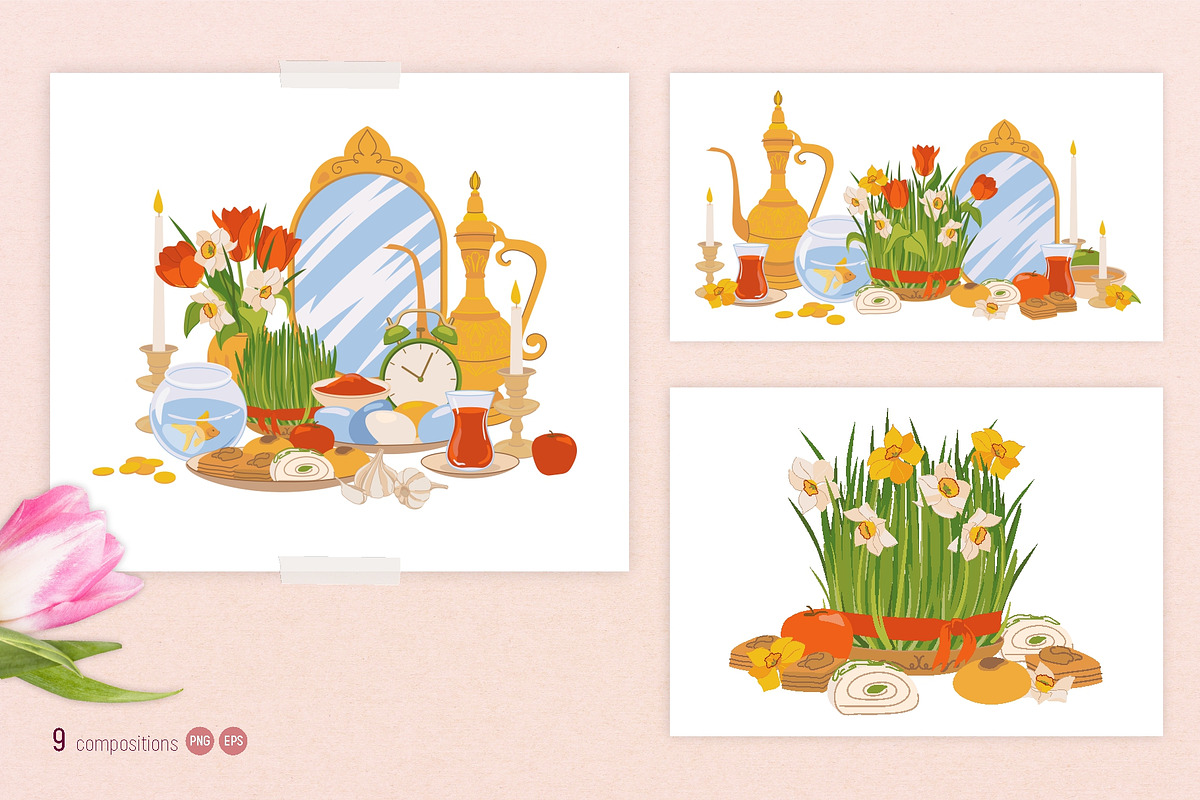 Happy Nowruz Day. Vector set, a Seasonal Illustration by Tata Pilip (Photo 3 of 14)