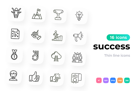 Success 16 Thin Line Icons Set