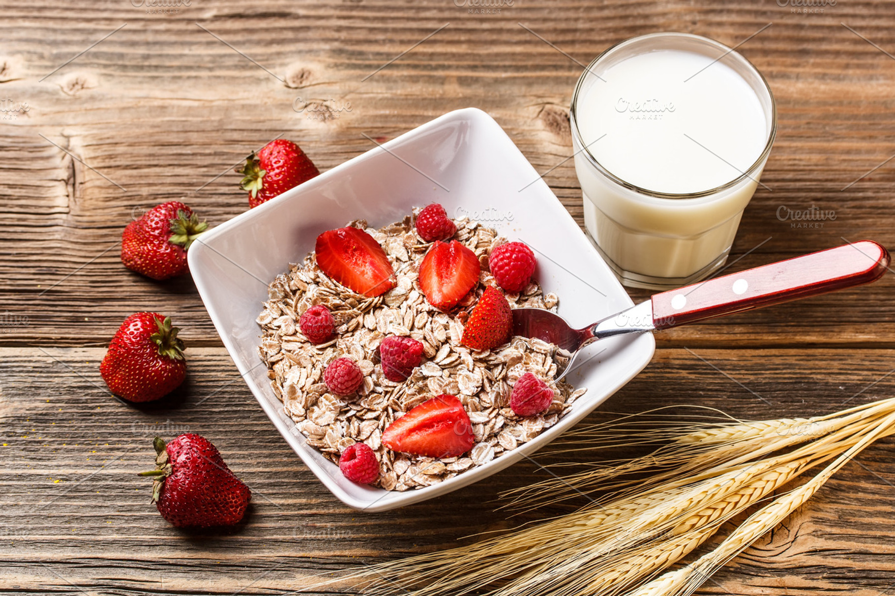 Muesli breakfast containing bowl, muesli, and oatmeal