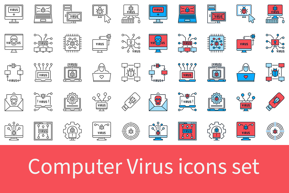 Computer Virus icons set, an Icon by VenomousVector