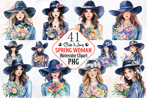 Navy Spring Woman Watercolor Clipart, an Illustration by RobertsArt