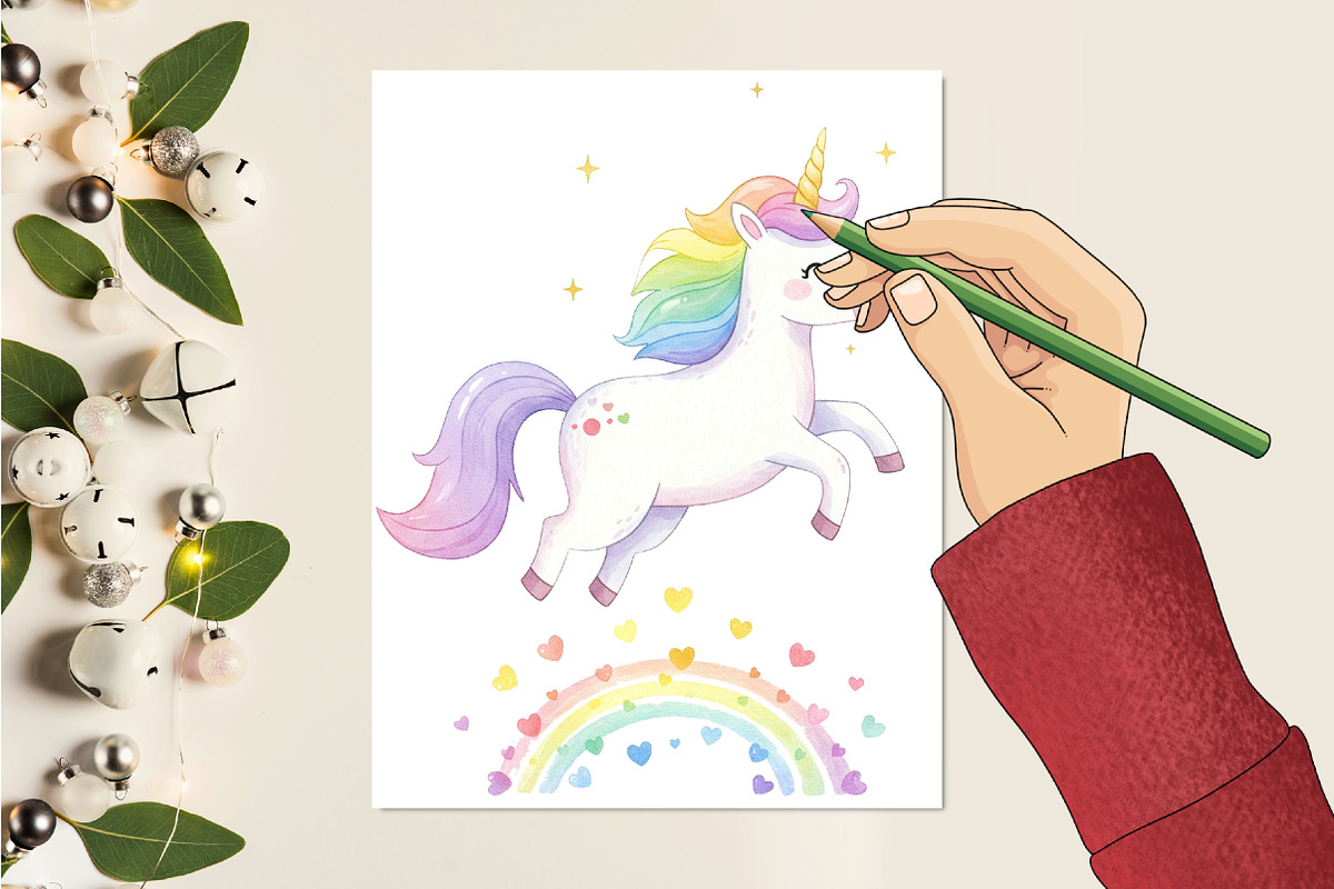 Cute Kawaii Unicorn Clipart PNG, an Animal Illustration by RobertsArt (Photo 4 of 7)