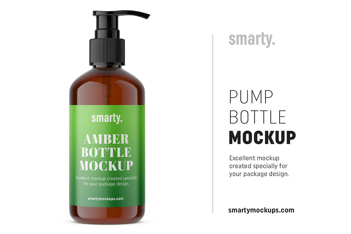 Amber bottle with pump mockup, a Pens & Pencil Mockup by Smarty Mockups (Photo 1 of 5)