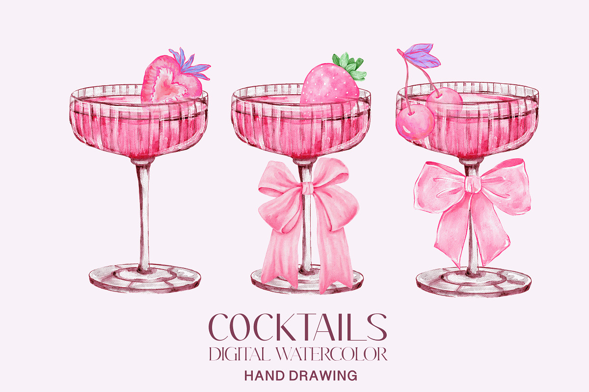 Pink cocktails hand drawing, a Food Illustration by Julia Bogdan (Photo 5 of 6)
